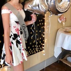 Flower printed off the shoulder dress
